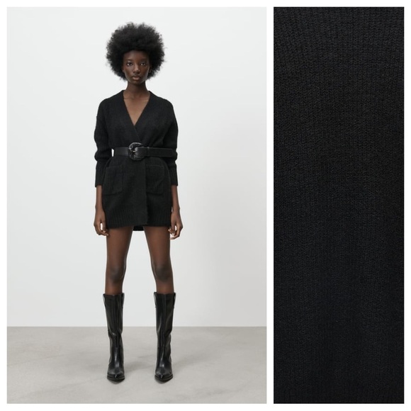 NWT. Zara Black Midi Knit Open Front Cardigan. Size M. - Picture 2 of 9